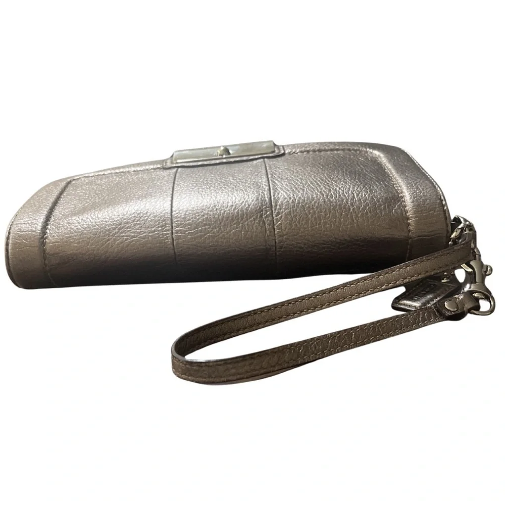 Coach Kristin Metallic Pewter Soft Pebble Leather Wallet, Wristlet Purse